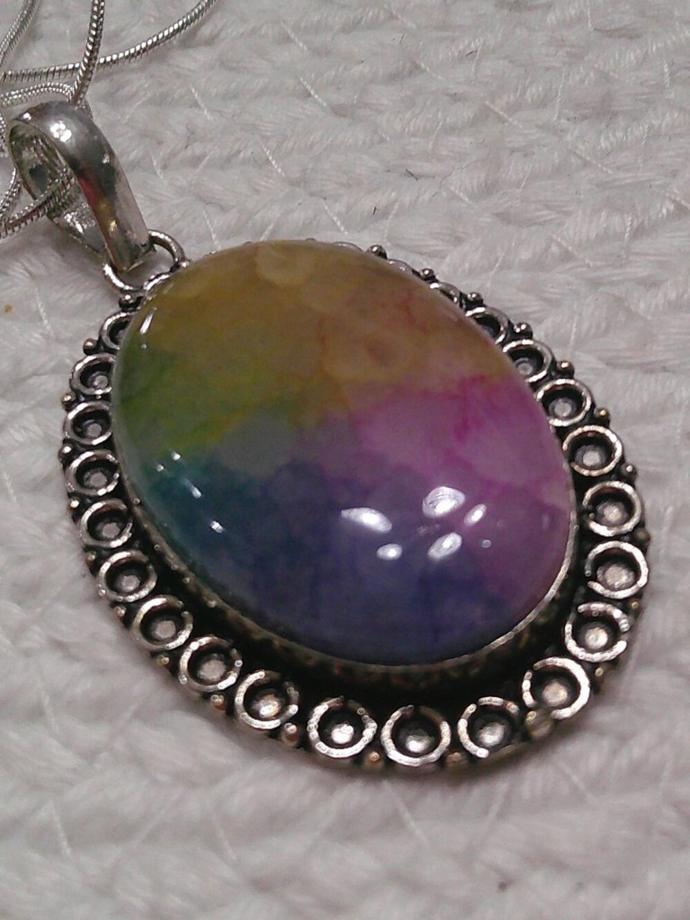 Beautiful RAINBOW QUARTZ Handmade Sterling 925 Pendant/Chain #24F